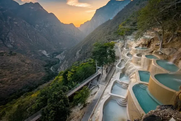 Sunrise over the thermal baths at Grutas Tolantongo