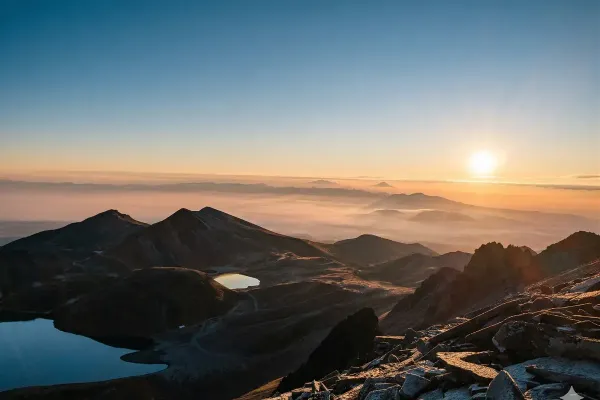 Sunrise looking over the crater at Nevado de Toluca