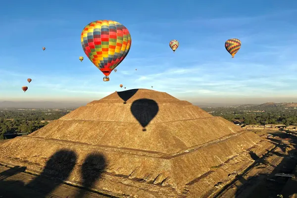 Hot Air Balloon over Pyramids of Teotihuacan