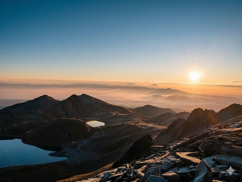 Sunrise looking over the crater at Nevado de Toluca