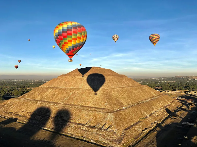 Hot Air Balloon over Pyramids of Teotihuacan